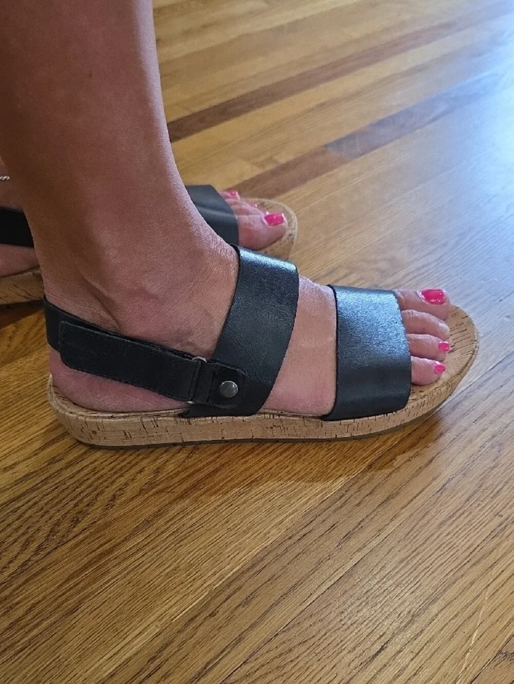 Kork-Ease Black Leather Double-Strap Cork Sandals Size 9